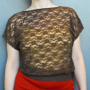 Brown Lace Short Sleeve Top